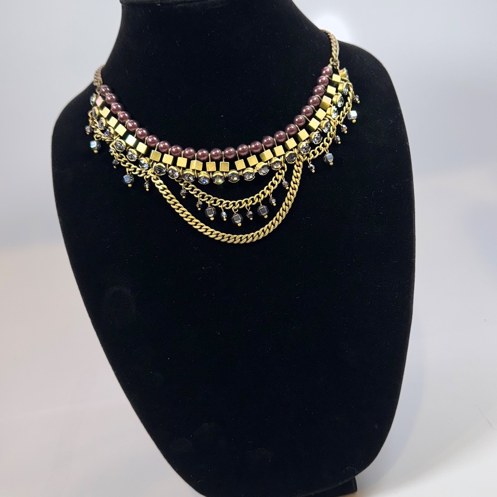 Silpada KR Vintage Hematite Bead Purple Faux Pearl Brass Necklace